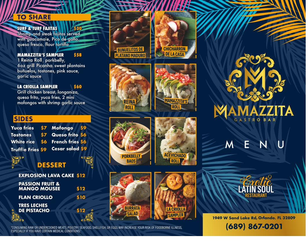 Main menu page 1 — To Share, Sides, Desserts
